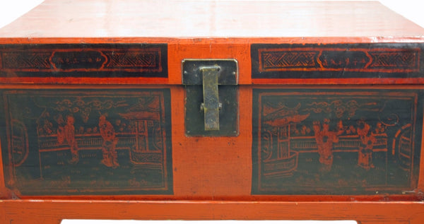 Red Antique Accent Cabinet Trunk with a Stand - Dyag East