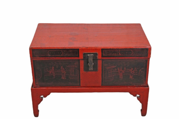 Red Antique Accent Cabinet Trunk with a Stand - Dyag East