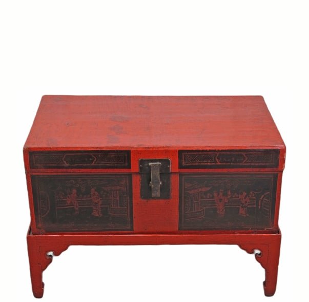 Red Antique Accent Cabinet Trunk with a Stand - Dyag East