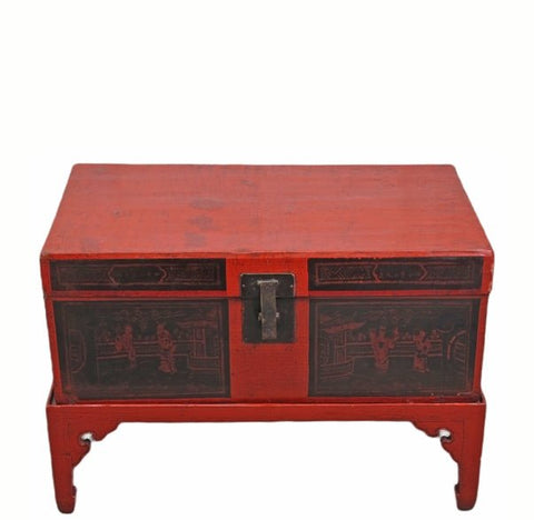 Red Antique Accent Cabinet Trunk with a Stand - Dyag East