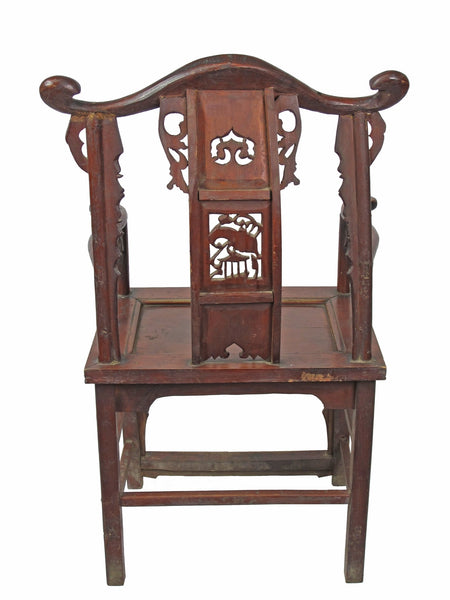 Red Antique Chinese Armchair with Elaborate Carving - Dyag East