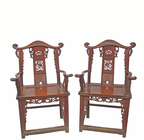 Red Antique Chinese Armchair with Elaborate Carving - Dyag East