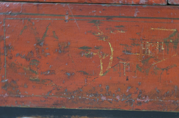Red Antique Chinese Chinoiserie Style Cabinet - Dyag East