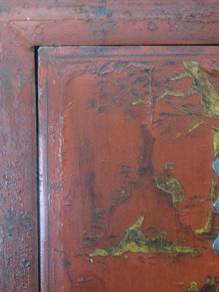 Red Antique Chinese Chinoiserie Style Cabinet - Dyag East