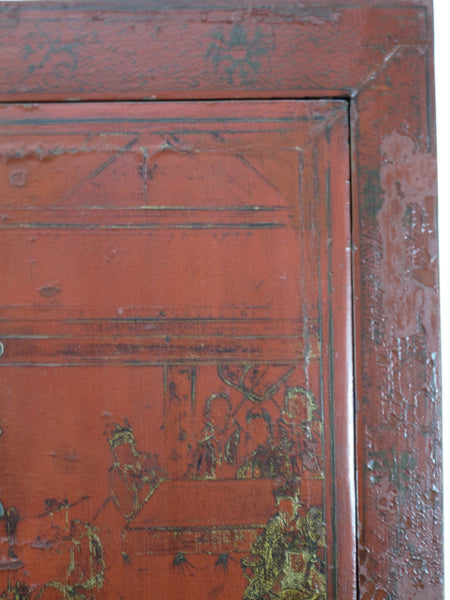 Red Antique Chinese Chinoiserie Style Cabinet - Dyag East