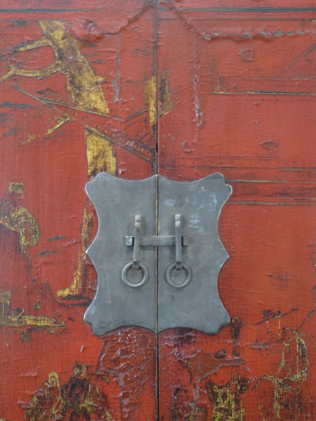 Red Antique Chinese Chinoiserie Style Cabinet - Dyag East