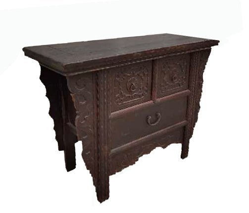 Reddish Brown Antique Chinese 3 Drawers Table - Dyag East