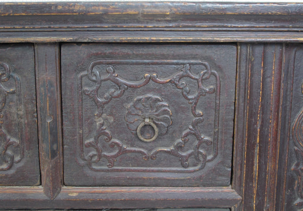 Reddish Brown Antique Chinese 3 Drawers Table - Dyag East