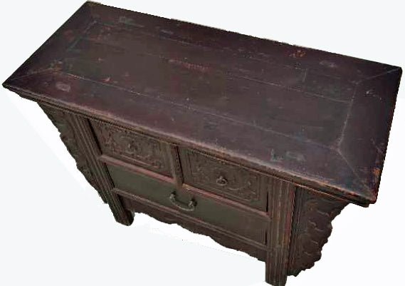 Reddish Brown Antique Chinese 3 Drawers Table - Dyag East