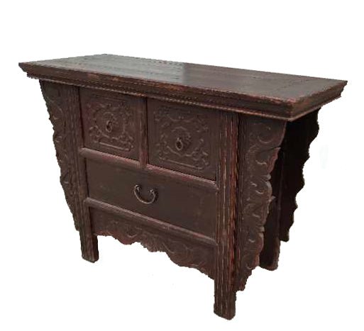 Reddish Brown Antique Chinese 3 Drawers Table - Dyag East