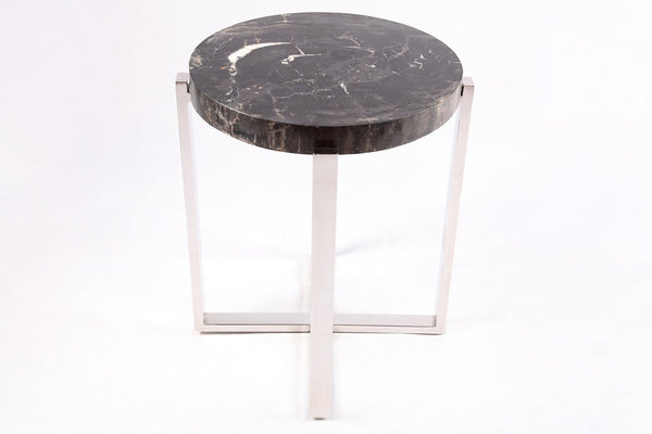 Round Petrified Wood Top w Stainless Steel Stand Accent Table or Side Table 71 - Dyag East