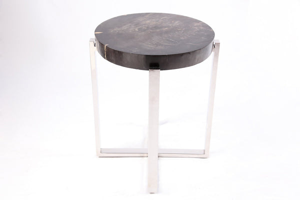 Round Petrified Wood Top w Stainless Steel Stand Accent Table or Side Table 72 - Dyag East
