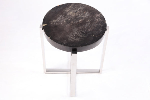 Round Petrified Wood Top w Stainless Steel Stand Accent Table or Side Table 72 - Dyag East