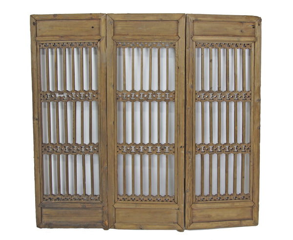 Three Antique Chinese Wood Screen Panels - Dyag East