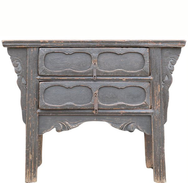 Two Drawers Black Antique Chinese Console Table - Dyag East