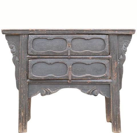 Two Drawers Black Antique Chinese Console Table - Dyag East