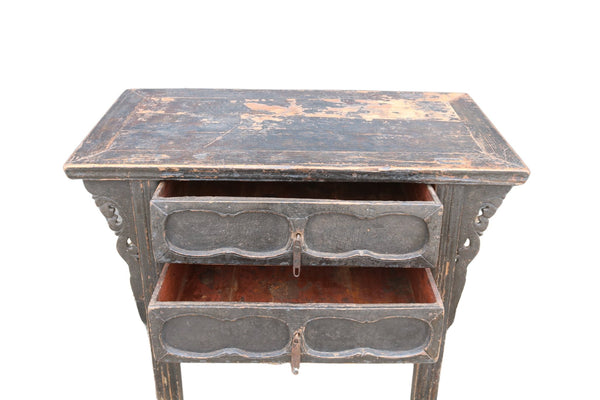 Two Drawers Black Antique Chinese Console Table - Dyag East