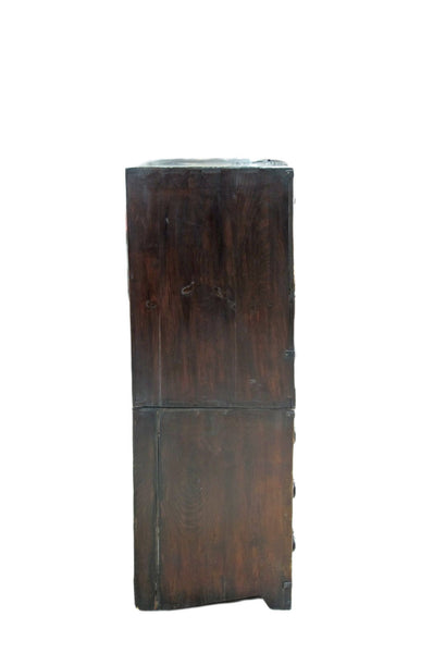 Two Part Dark Brown Antique Korean Cabinet Chest - Dyag East