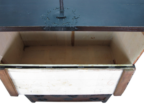 Two Part Dark Brown Antique Korean Cabinet Chest - Dyag East