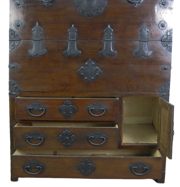 Two Part Dark Brown Antique Korean Cabinet Chest - Dyag East