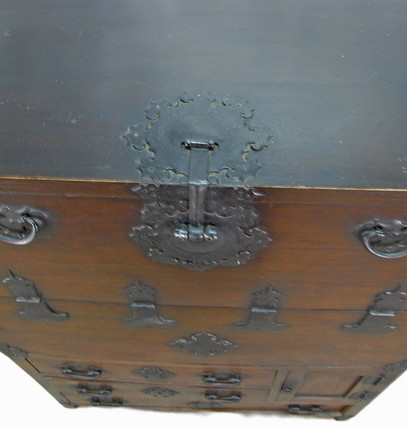 Two Part Dark Brown Antique Korean Cabinet Chest - Dyag East