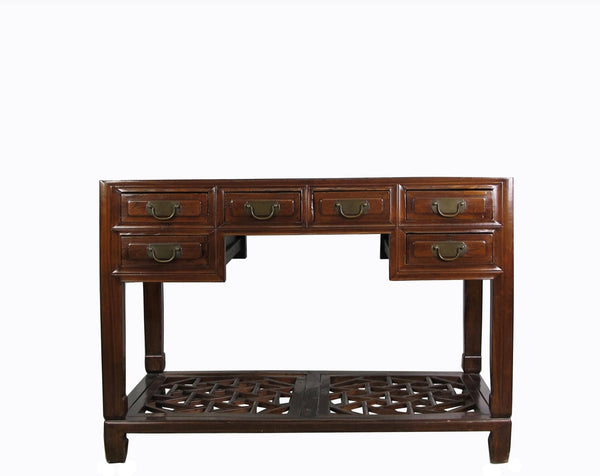 Vintage 5 Drawers with Cracked Ice Foot Rest Desk - Dyag East