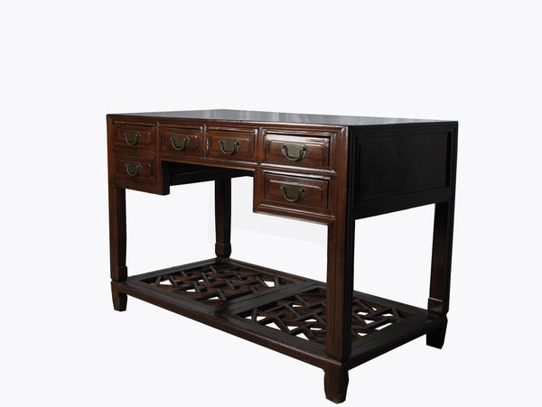 Vintage 5 Drawers with Cracked Ice Foot Rest Desk - Dyag East