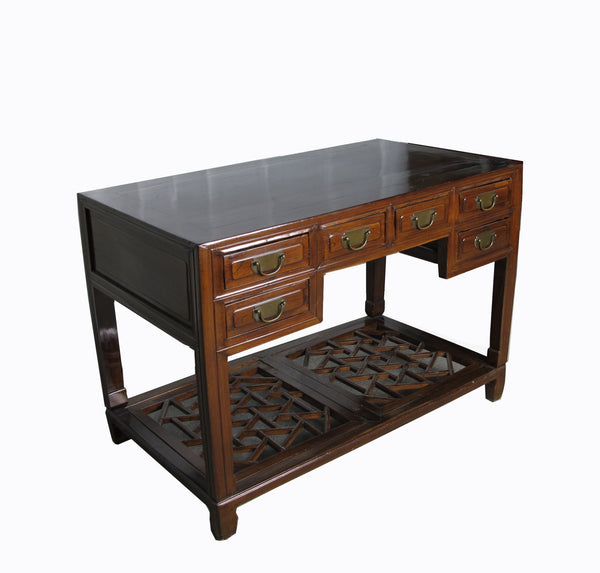 Vintage 5 Drawers with Cracked Ice Foot Rest Desk - Dyag East