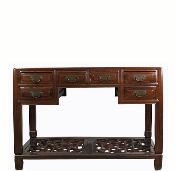 Vintage 5 Drawers with Cracked Ice Foot Rest Desk - Dyag East
