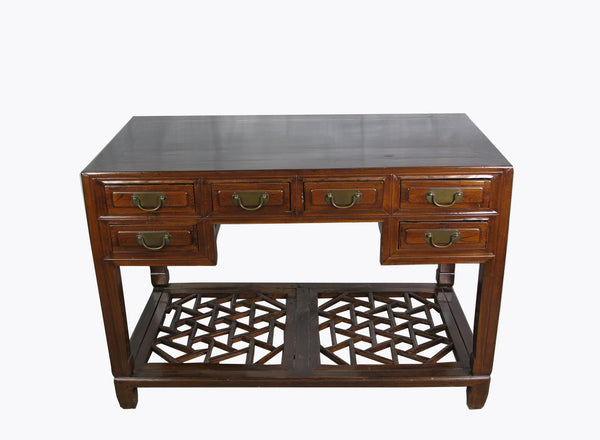 Vintage 5 Drawers with Cracked Ice Foot Rest Desk - Dyag East