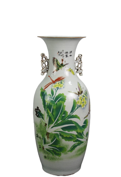 Vintage Chinese Dragon Flies Famille Rose Porcelain Vase - Dyag East