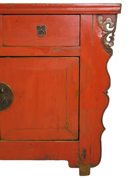 Z - 9 Feet Long Red Antique Chinese Buffet Sideboard Cabinet - Dyag East
