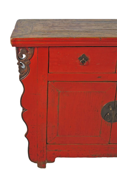 Z - 9 Feet Long Red Antique Chinese Buffet Sideboard Cabinet - Dyag East