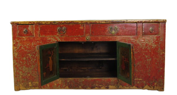 Z - Four Drawer Antique Red Chinese Sideboard Cabinet - Dyag East