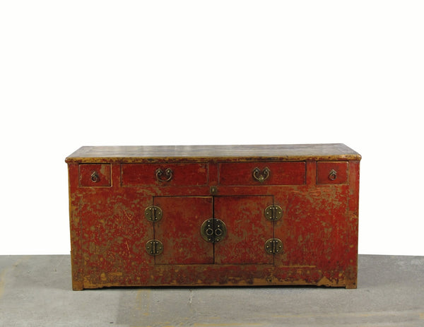 Z - Four Drawer Antique Red Chinese Sideboard Cabinet - Dyag East