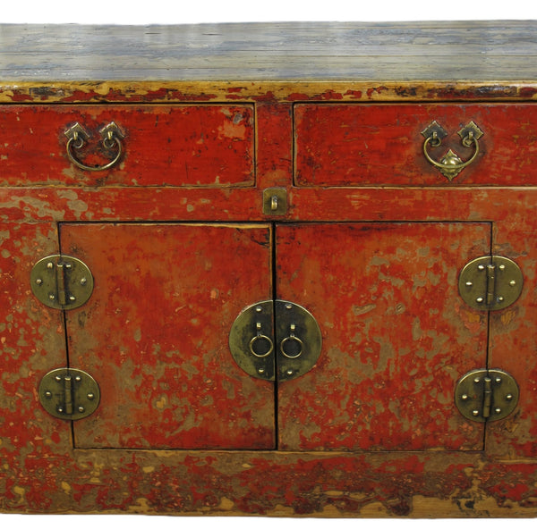 Z - Four Drawer Antique Red Chinese Sideboard Cabinet - Dyag East
