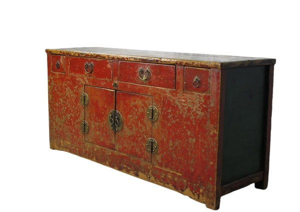 Z - Four Drawer Antique Red Chinese Sideboard Cabinet - Dyag East