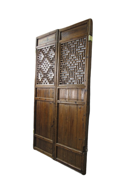Z - Pair of Antique Chinese Double Happinese Lattice Door - Dyag East