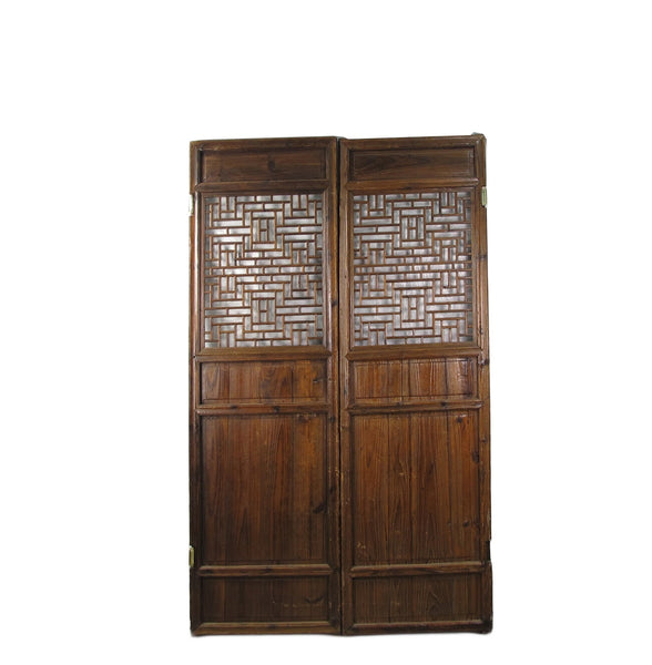 Z - Pair of Antique Chinese Double Happinese Lattice Door - Dyag East