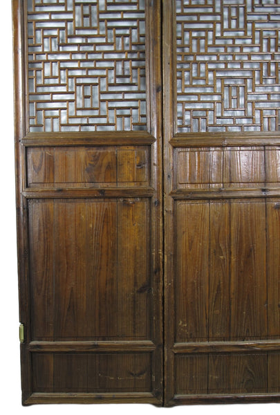 Z - Pair of Antique Chinese Double Happinese Lattice Door - Dyag East