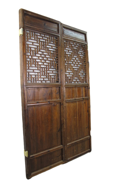 Z - Pair of Antique Chinese Double Happinese Lattice Door - Dyag East