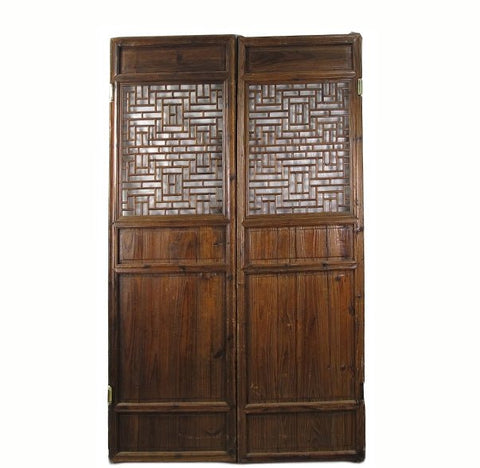 Z - Pair of Antique Chinese Double Happinese Lattice Door - Dyag East